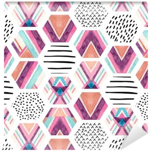 Watercolor Hexagon Seamless Pattern With Geometric - Watercolor Painting (400x400), Png Download