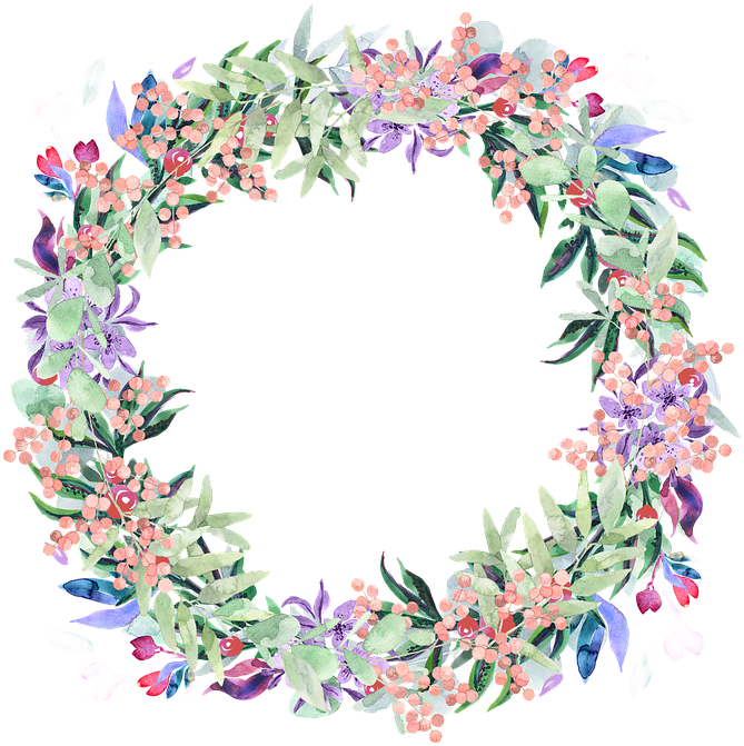 Wreath, Watercolor, Floral, Berries, Spring, Flowers (720x720), Png Download