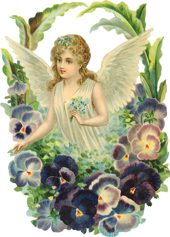 Publicat De Eu Ciresica La - Vintage Antike Engel Blumenstrauß-blumen-karte Karte (574x800), Png Download