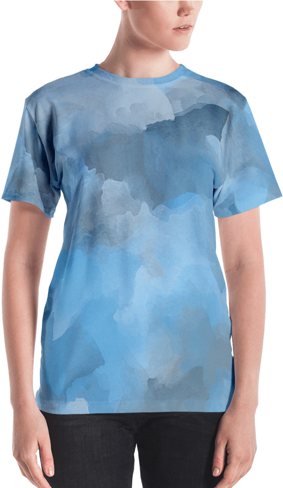 Steel Blue Watercolor Women's T Shirt T Shirt Zazuze - T-shirt (1000x1000), Png Download