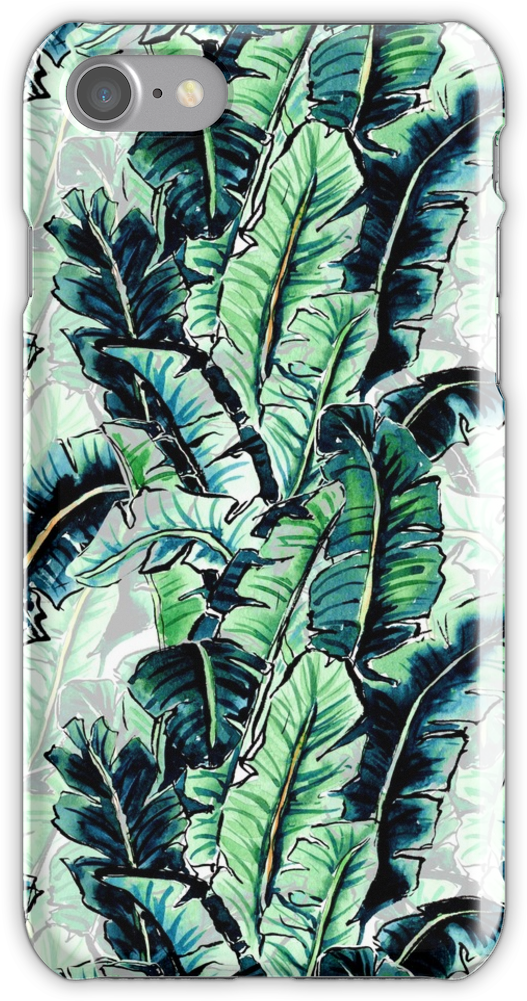 Watercolor Tropical Banana Palm Leaf Pattern Iphone - Mousepad (750x1000), Png Download