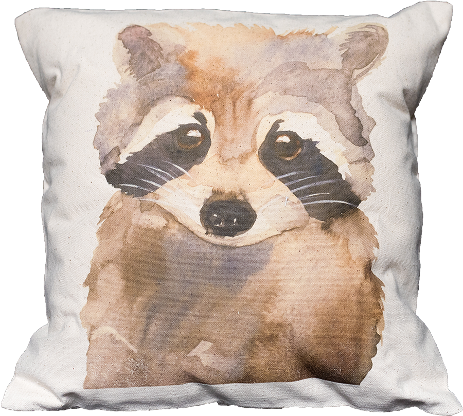 Watercolor Raccoon - Cushion (900x809), Png Download