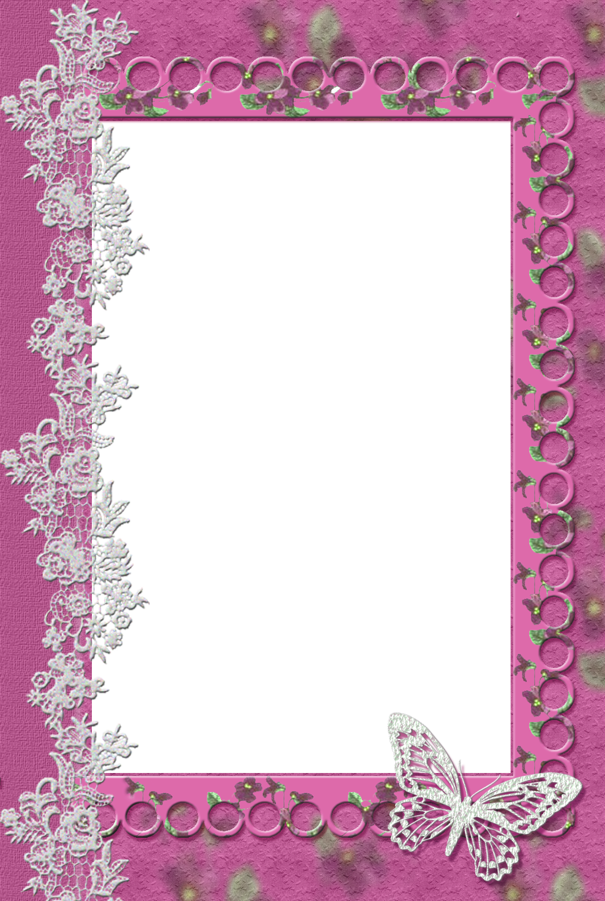Pink Transparent Frame With Lace Butterfly - Love Frame Png File (1205x1795), Png Download