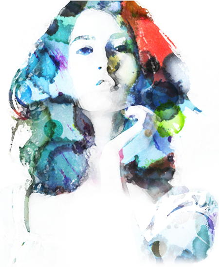 Stylized Image Of Woman With Big Hair - Watercolor Paint (450x550), Png Download