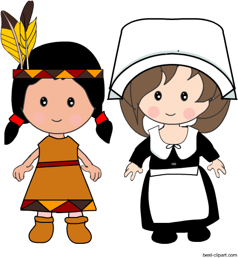 Pilgrim Girl And Native American Girl Clip Art - Transparent Background Pilgrim Girl (550x550), Png Download