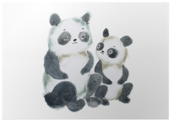 Two Cute Furry Panda Bears Hand Painted With Watercolors - Watercolor Painting (400x400), Png Download