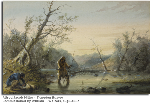 19th Century Painting Depicting Trappers Hunting Beaver - Life Story Of An Otter [book] (522x368), Png Download