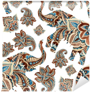 Watercolor Ethnic Elephant With Paisley Elements Background - Paisley Painted Elephants (400x400), Png Download