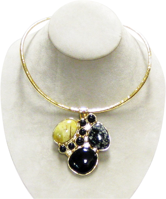 Stainless Gold White Metal Pendant W/black Onyx, Green - Necklace (800x800), Png Download