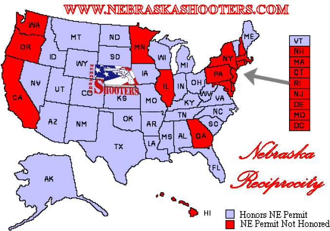Nebraska Reciprocity - Free Concealed Carry Map (686x491), Png Download