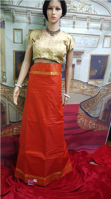 Silk Saree Orange Shade - Gown (600x773), Png Download