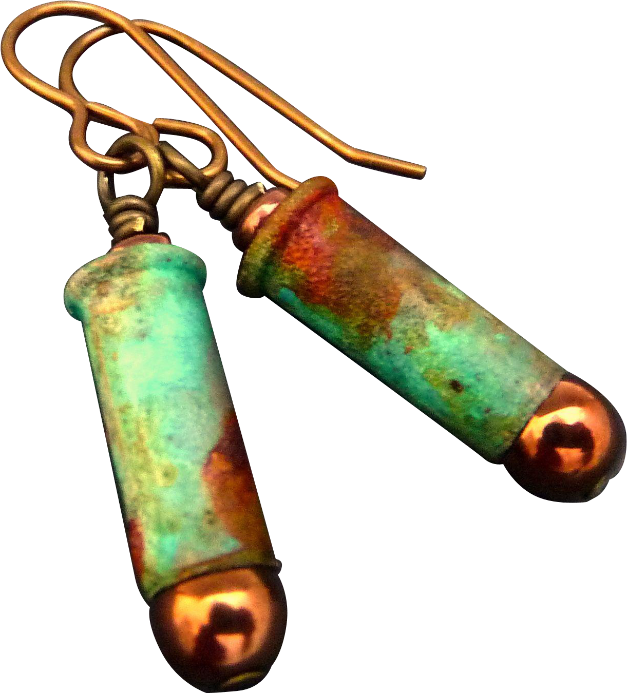 Rustic Patina Bullet Shell Earrings - Brass (1349x1349), Png Download