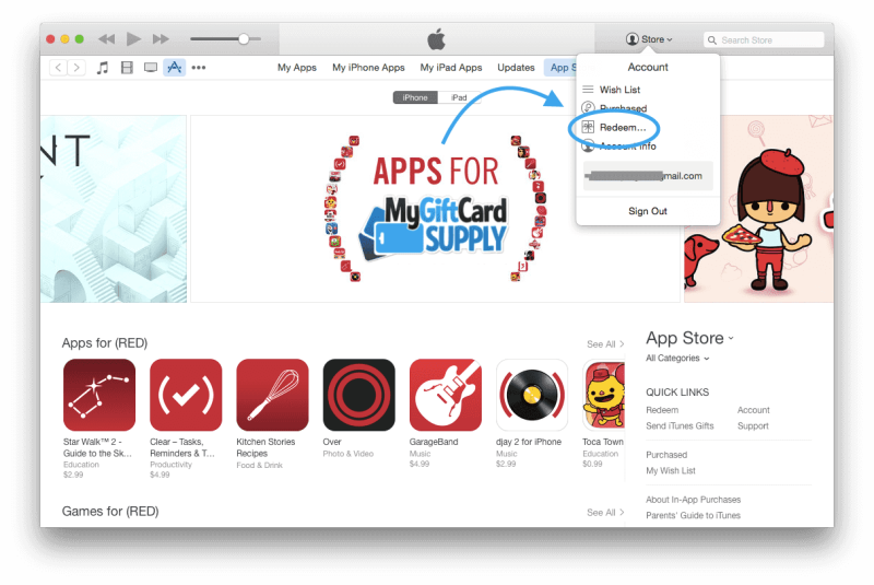 How To Redeem Your Itunes Gift Card Step - Product Red App Store (800x535), Png Download