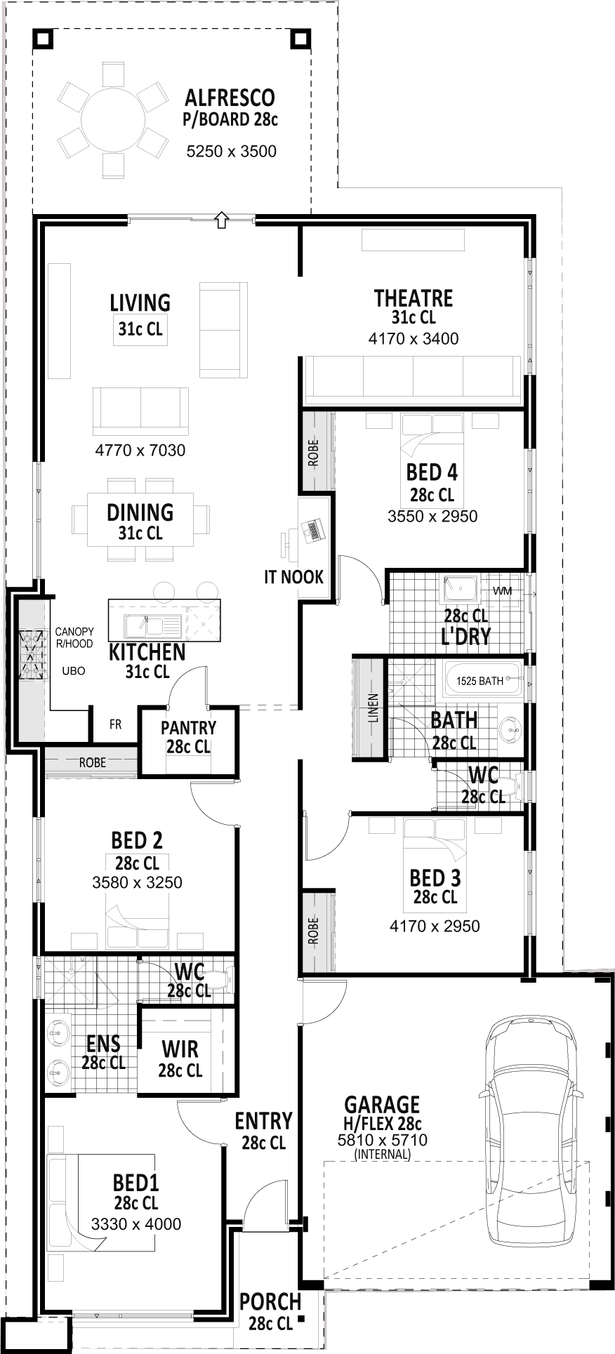 Amira - Narrow Single Storey Floor Plans (876x1929), Png Download