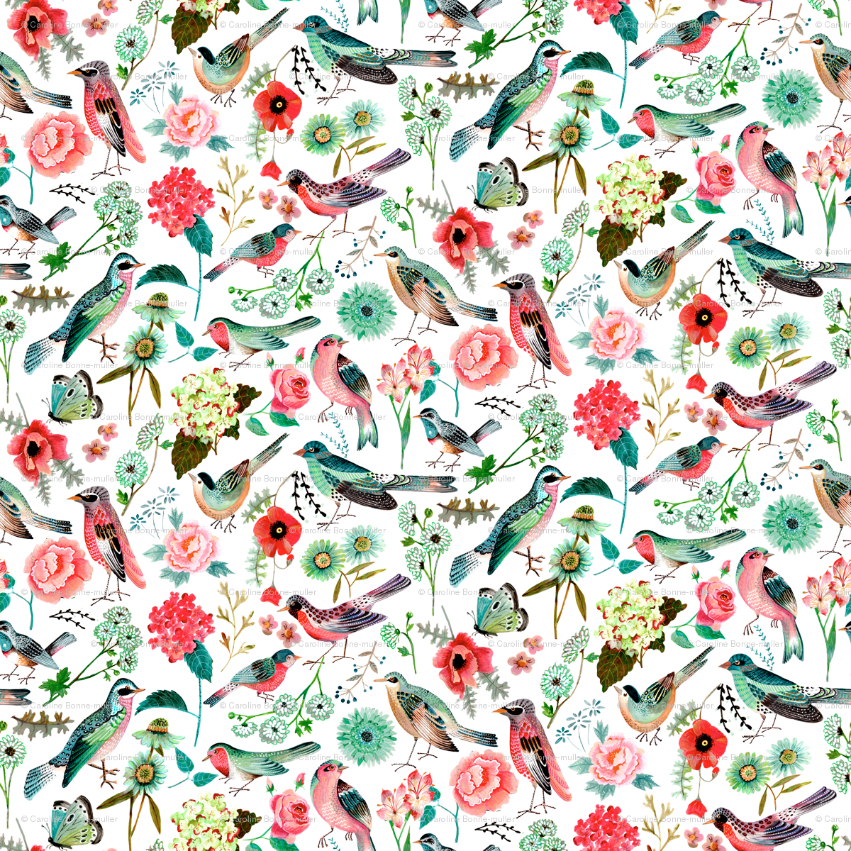 Birds & Flowers // Pink & Green Floral Girls Room Nursery - Cartita Design Buongiorno (1200x1200), Png Download