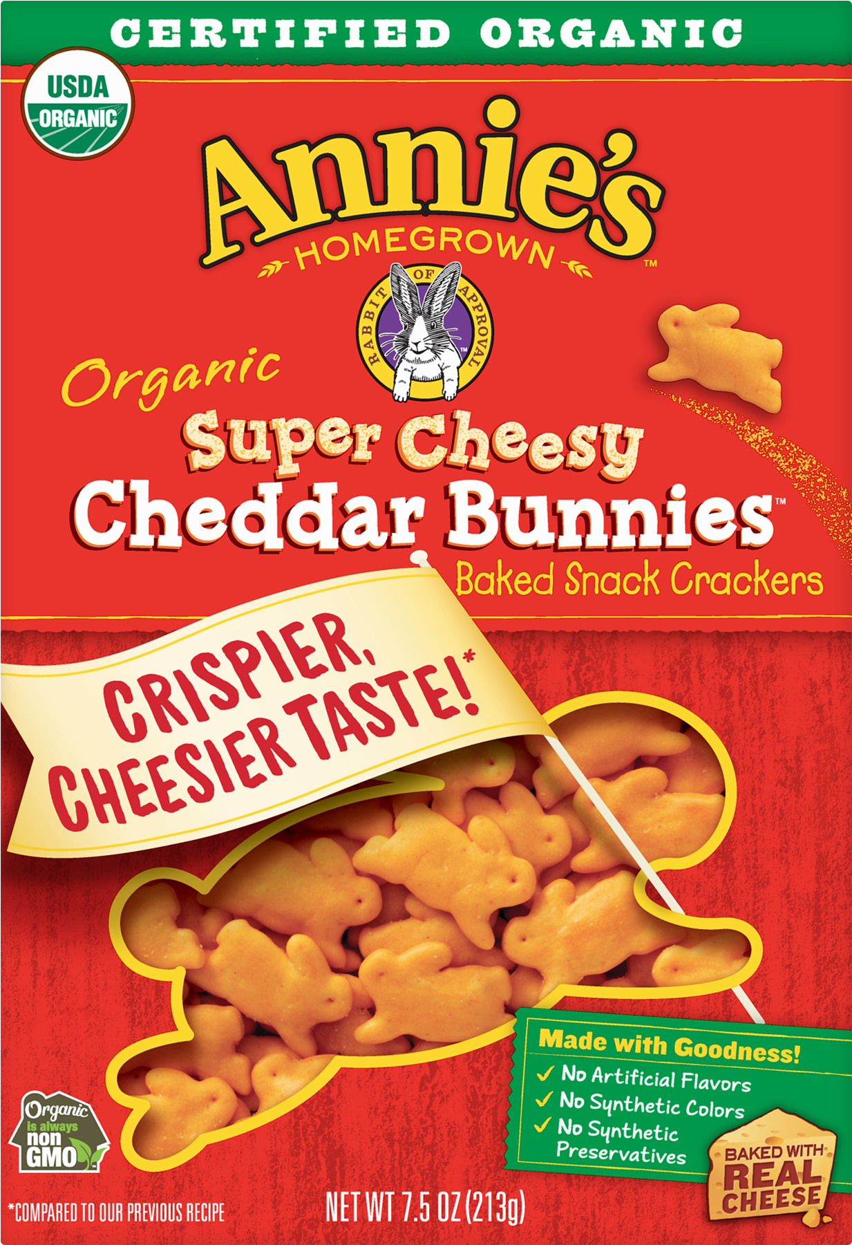 Annie's Extra Cheesy Cheddar Snack Crackers Cheddar - Annie's Cheddar Bunnies (1800x1800), Png Download