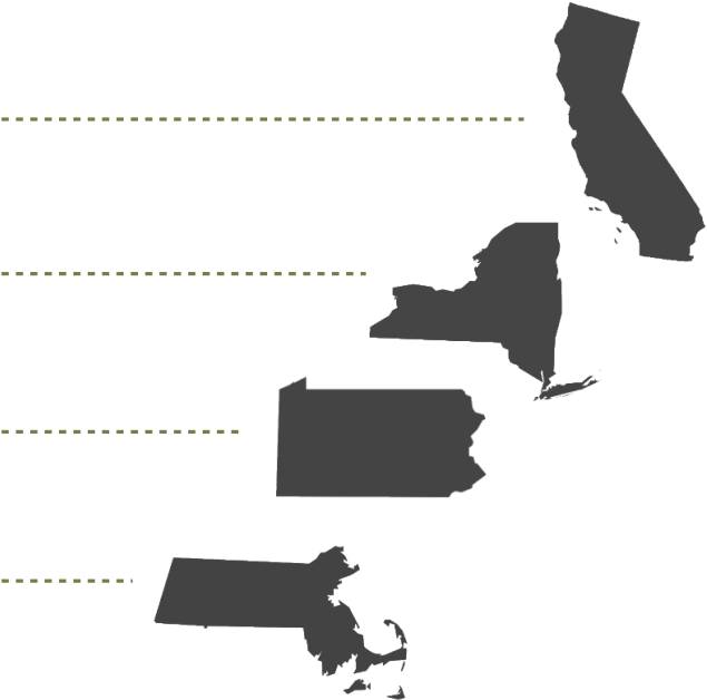 California Is The Home To The Largest Concentration - Massachusetts Map (640x635), Png Download