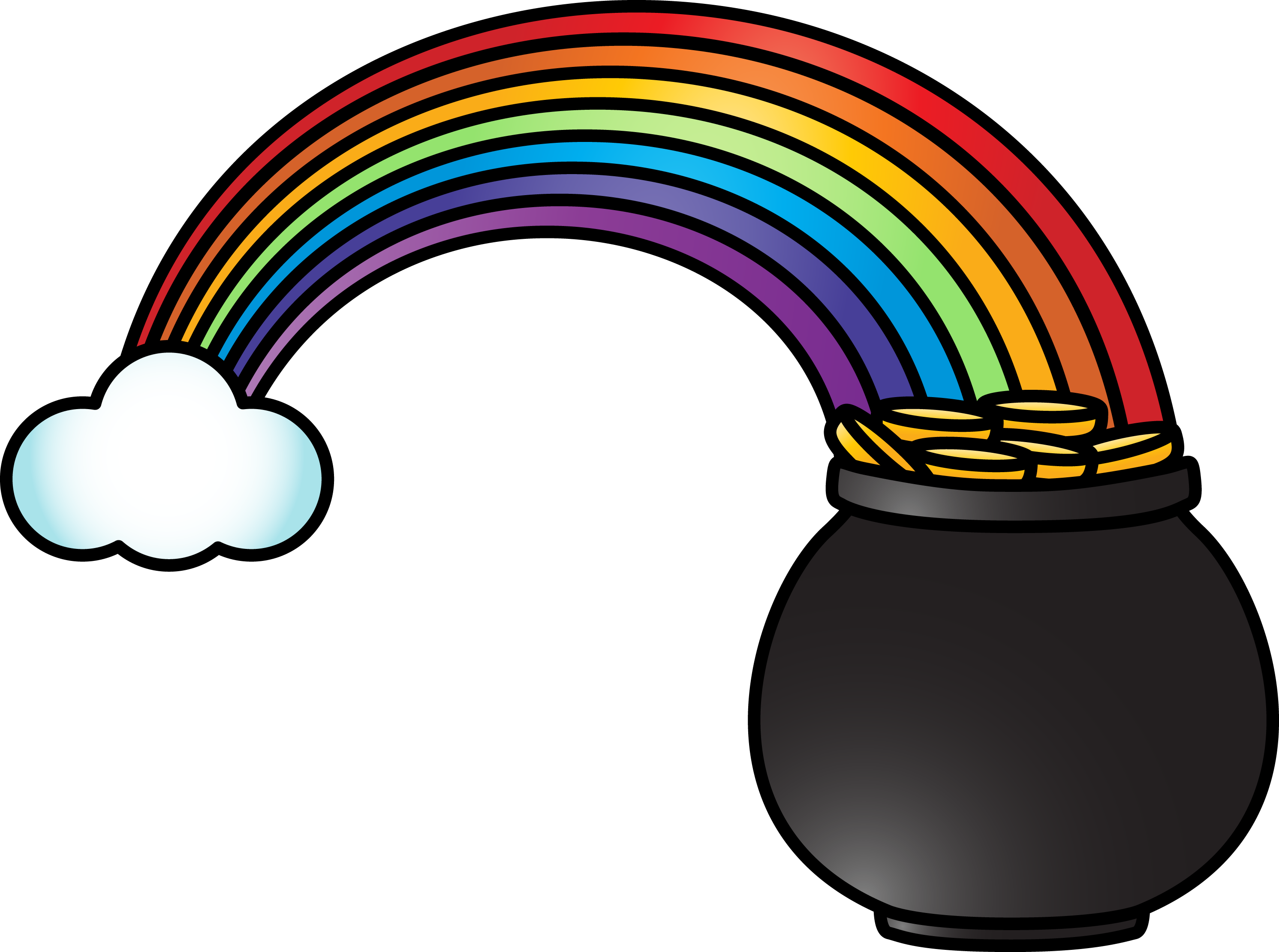 Pot Of Gold Rainbow Whimsyclips (2983x2220), Png Download