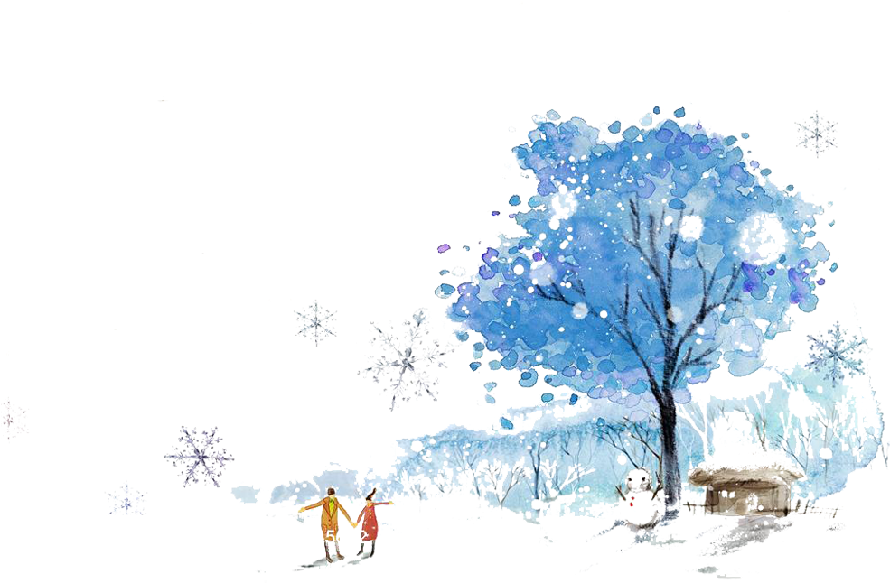 Winter Trees Watercolor Clipart (999x690), Png Download
