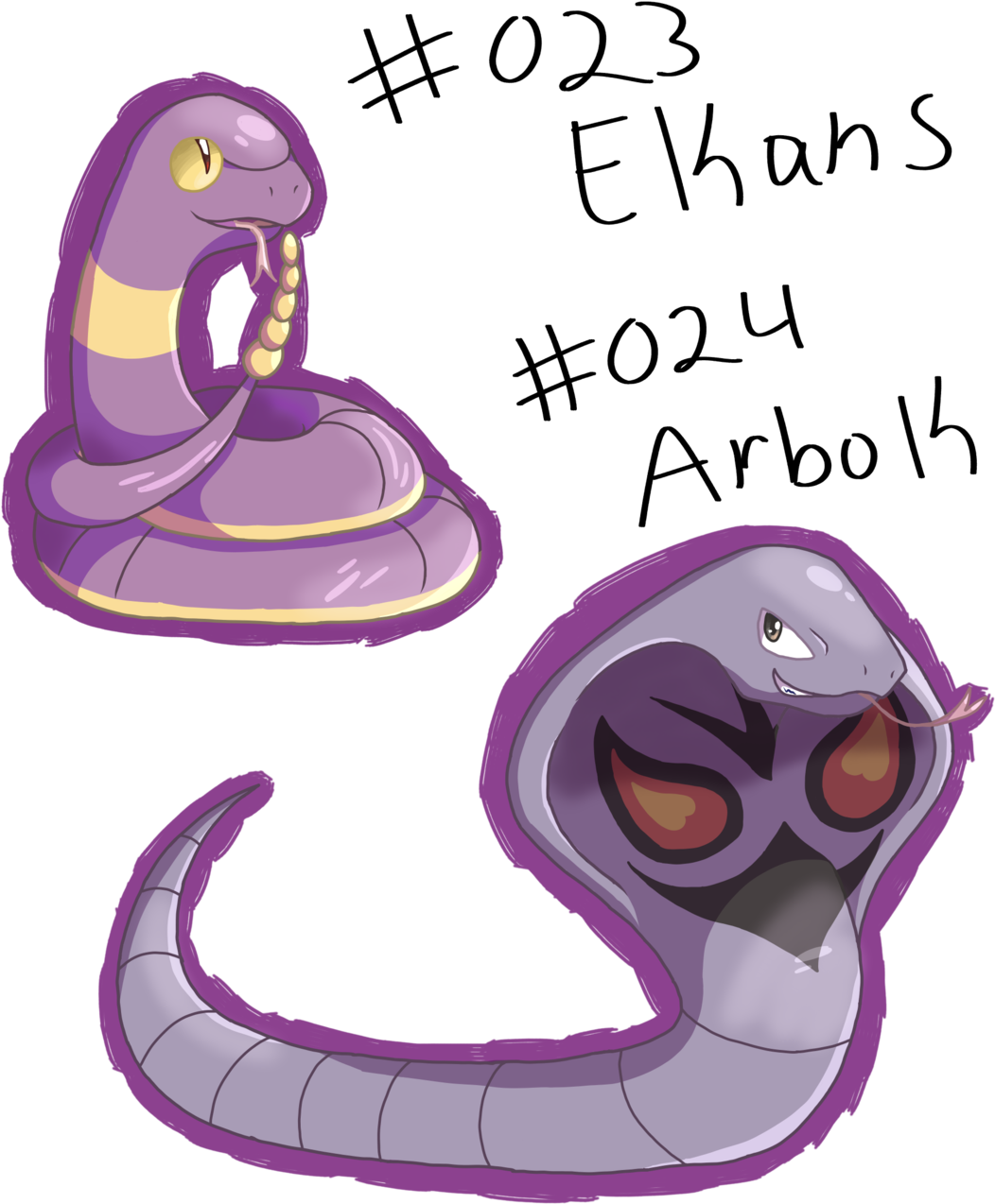 Ekans And Arbok - Cartoon (1280x1404), Png Download