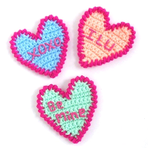 Candy Hearts Valentine Appliques Crochet Pattern - Valentines Crochet Patterns Free (600x600), Png Download