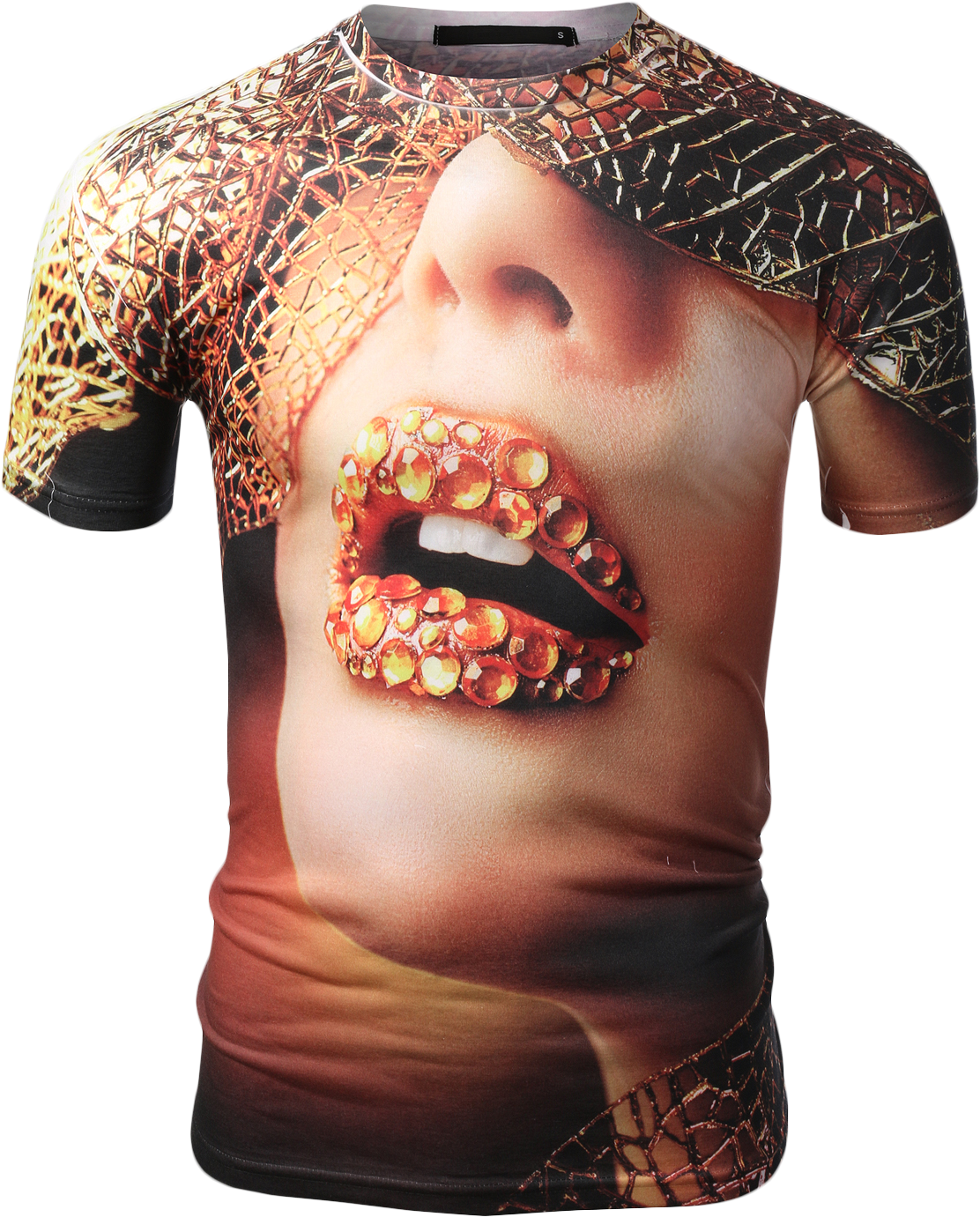 Jeweled Lip Print Sublimation T-shirt - Print T Shirt Png (1154x1500), Png Download