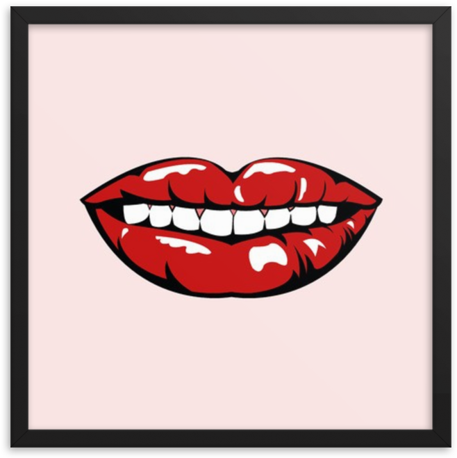 Framed Art Print - Lips Cartoon (1000x1000), Png Download