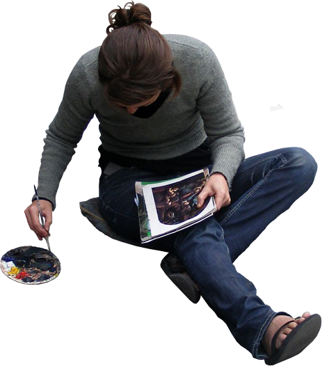Street Artist Painting On The Ground - People Painting Png (463x526), Png Download
