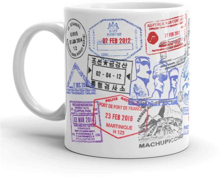 Custom Passport Stamp Coffee Mug The Travel Bible Shop - Coffee Cup (830x966), Png Download