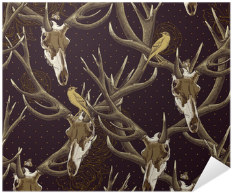 Vintage Seamless Background With A Deer Skull Poster - Deer (400x400), Png Download