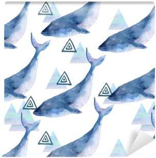 Watercolor Seamless Pattern With Whale And Geometrical - Watercolor Painting (400x400), Png Download