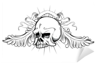 Vintage Emblem With Skull, Floral And Ribbon Wall Mural - Skull (400x400), Png Download