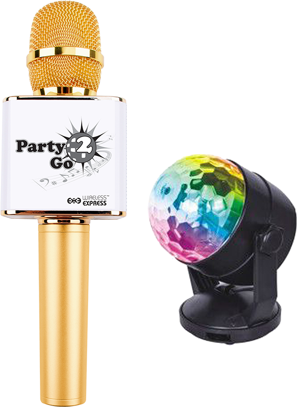 Party2go Gold - Party2go Bluetooth Karaoke Microphone And Disco Ball (734x862), Png Download