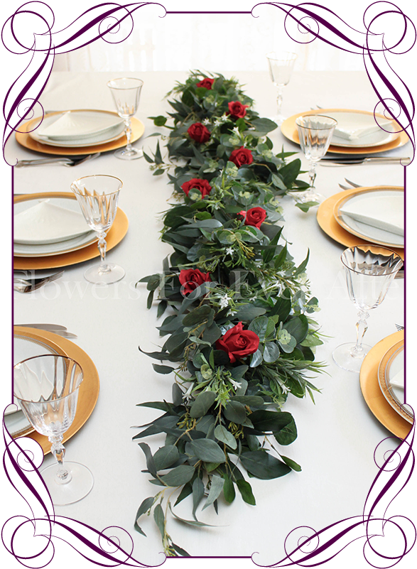 Kristy Red Rose Foliage Table Garland Decoration Flowers - Roses Cake Fuschia (608x822), Png Download