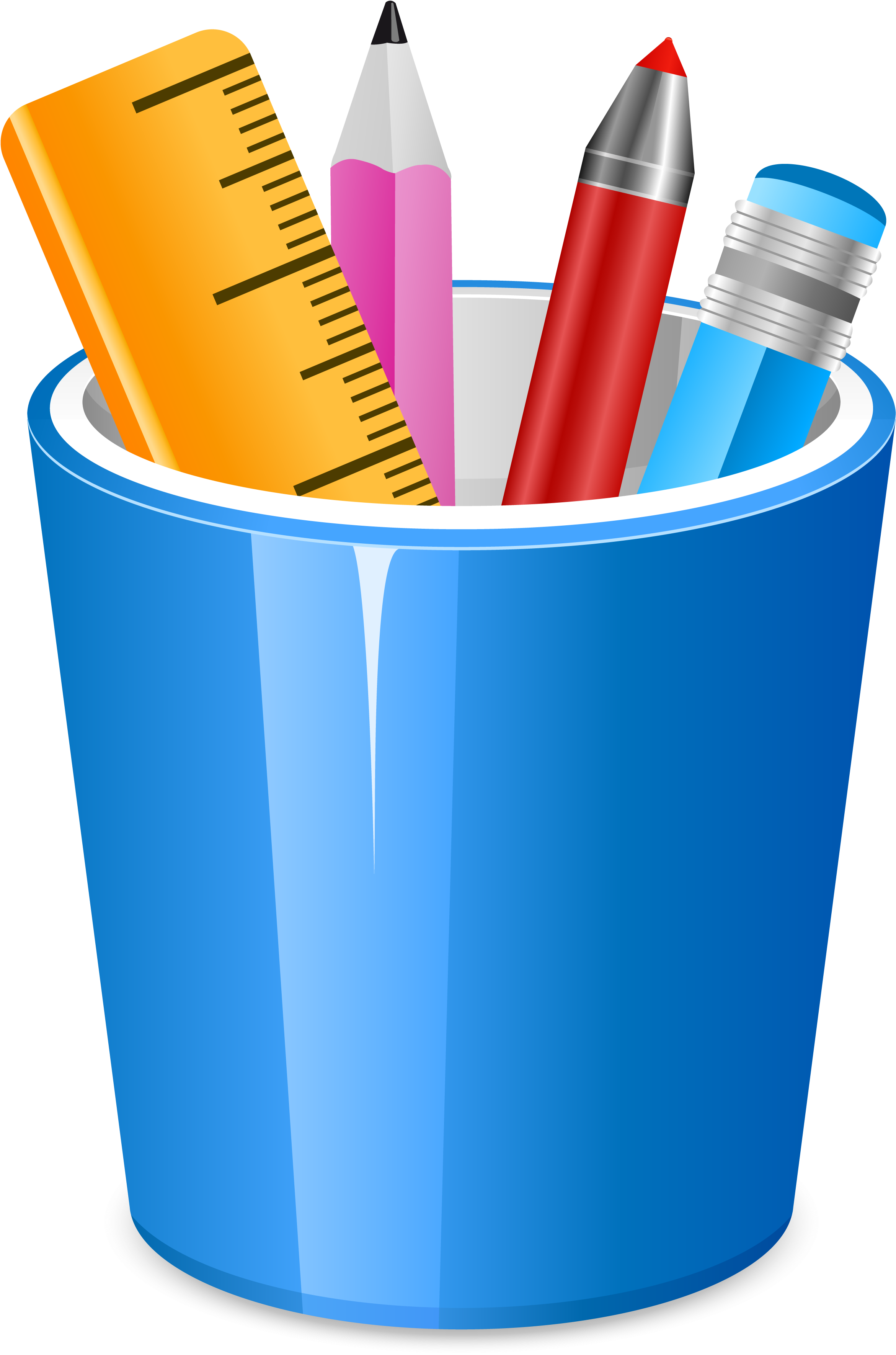 Brush Pot Pencil Clip Art Blue Clip Arts School Supplies (2341x3539), Png Download