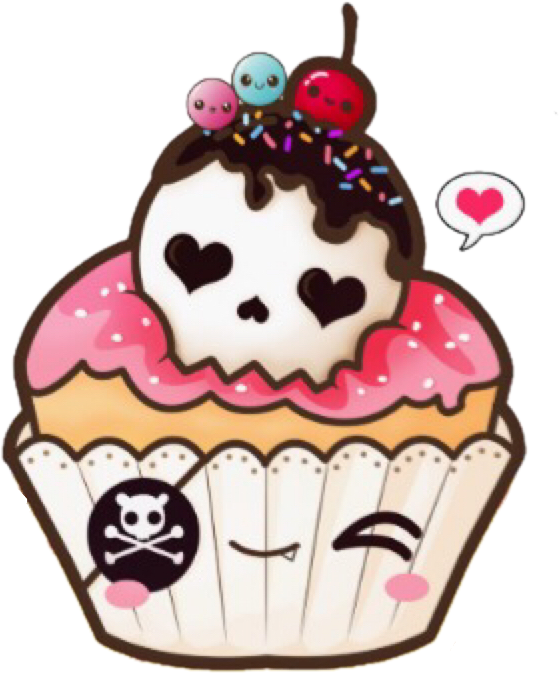 Kawaiicupckake Kawaii Cupcake Skull Drawing Sticker - Kawaii Cupcake (559x673), Png Download