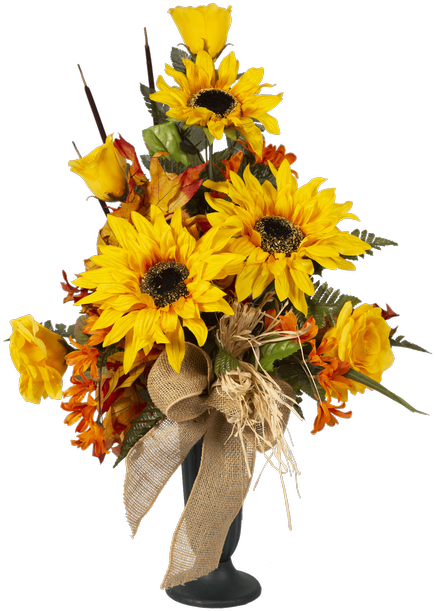 Silk Fall Sunflowers, Roses & Burlap Cem - Bouquet (500x611), Png Download
