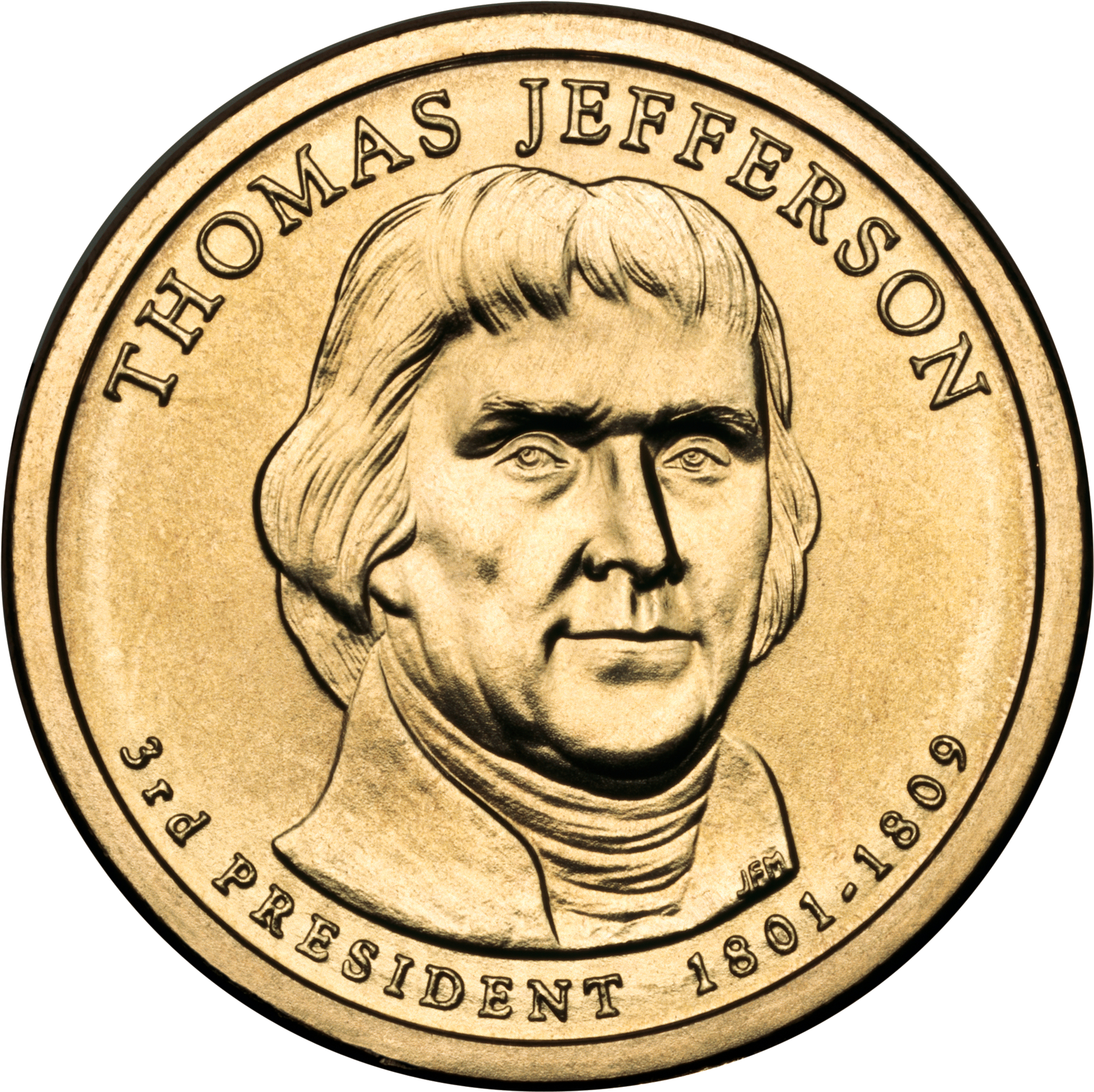 Thomas Jefferson Presidential $1 Coin Obverse - Thomas Jefferson (2000x2000), Png Download