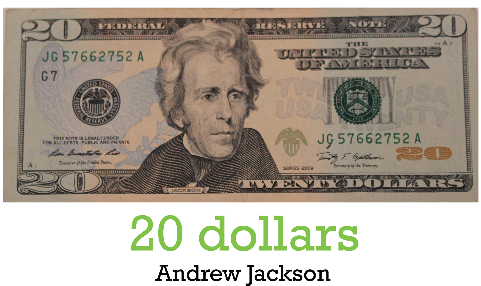 Twenty Dollar Bill - 20 Dollar Bill 2009 (1671x1026), Png Download