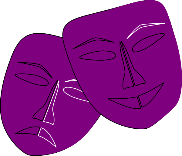 Purple Theatre Masks Jgh Clip Art - Purple Theater Masks (600x514), Png Download