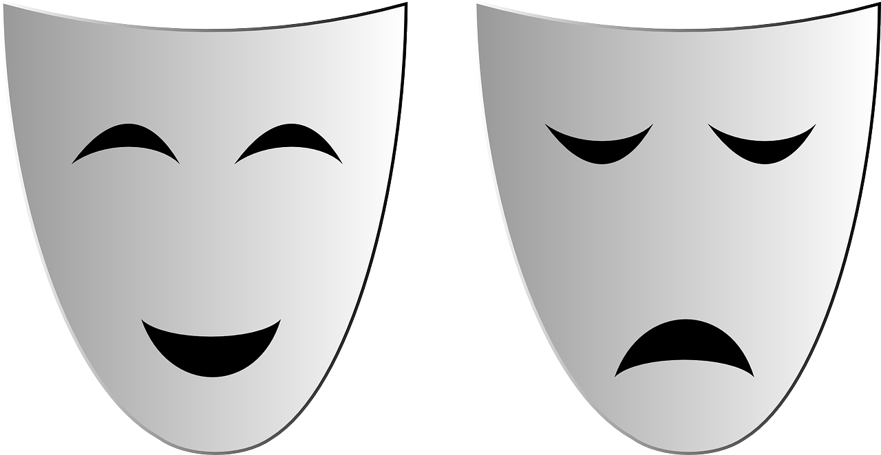 Mask Theatre Happy Sad Pair Mask Theatre T - Mascaras De Teatro Feliz (657x340), Png Download