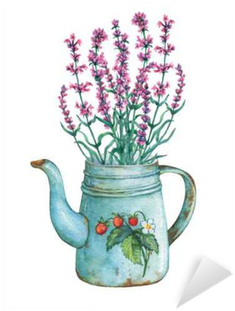 Vintage Blue Metal Teapot With Strawberries Pattern - Vintage Lavender Flowers (400x400), Png Download
