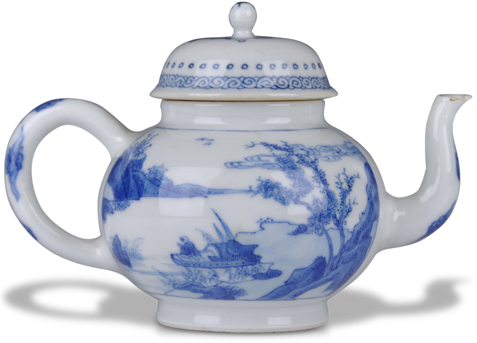 A Blue & White Landscape Teapot - Teapot (1000x1000), Png Download