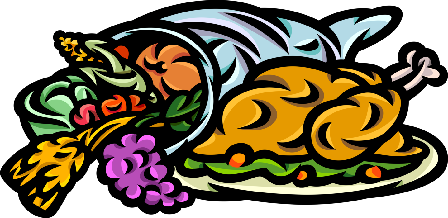 Thanksgiving Turkey Dinner With Cornucopia - Thanksgiving (1438x700), Png Download