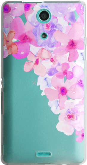 Bright Purple Watercolor Flowers Painted Floral Design - Mobile Phone Case (307x560), Png Download