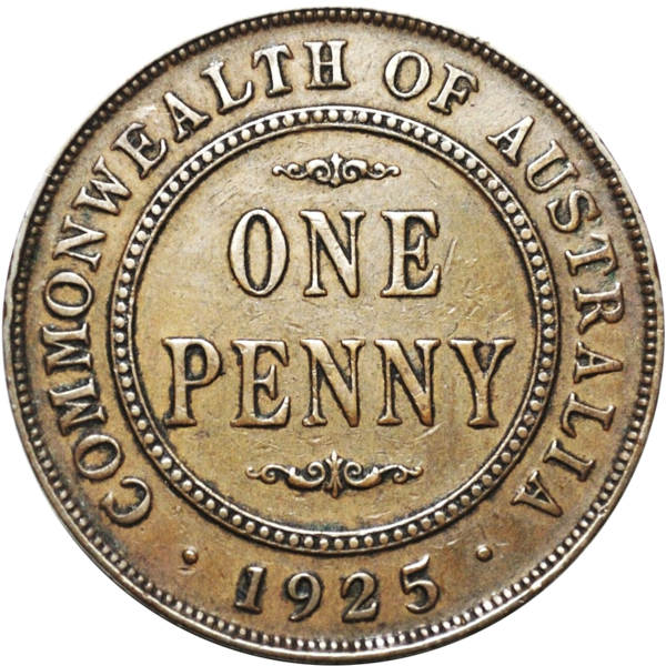 Scarce 1925 Australian Penny Very Fine - 1918 Australian Penny (600x600), Png Download