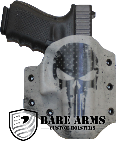 Thin Blue Line Skull Flag - Bare Arms Custom Holsters Blue Line (456x500), Png Download