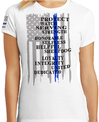 Thin Blue Line Womens Shirt White American Flag With - Thin Blue Line (498x498), Png Download