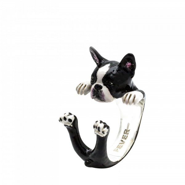 Dog Fever Enamel Boston Terrier Silver Hug Ring (600x800), Png Download