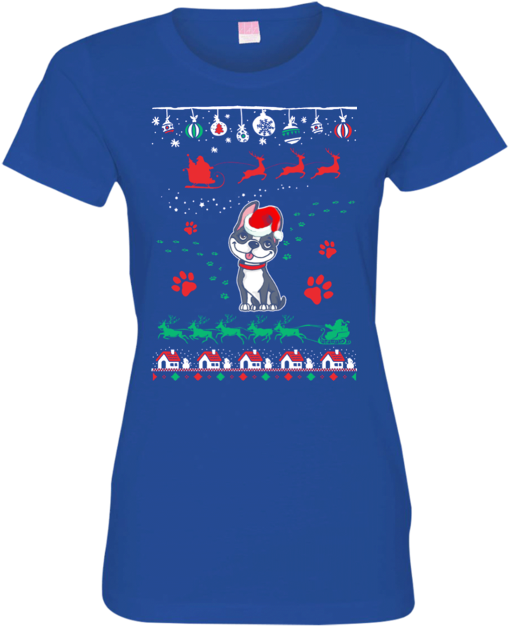 Boston Terrier Christmas T Shirts 3516 Lat Ladies' - Shirt (900x900), Png Download